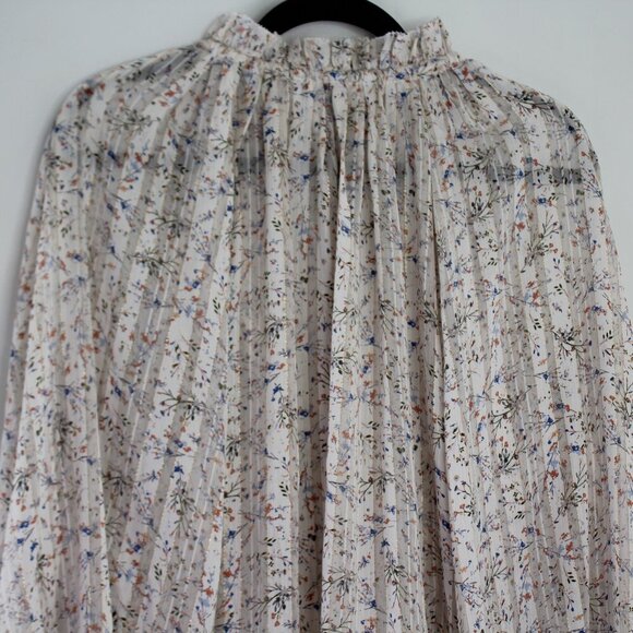 RESET White Multicolored Floral Long Sleeve Neck-Tie Wrap Blouse Size Small - Picture 8 of 8